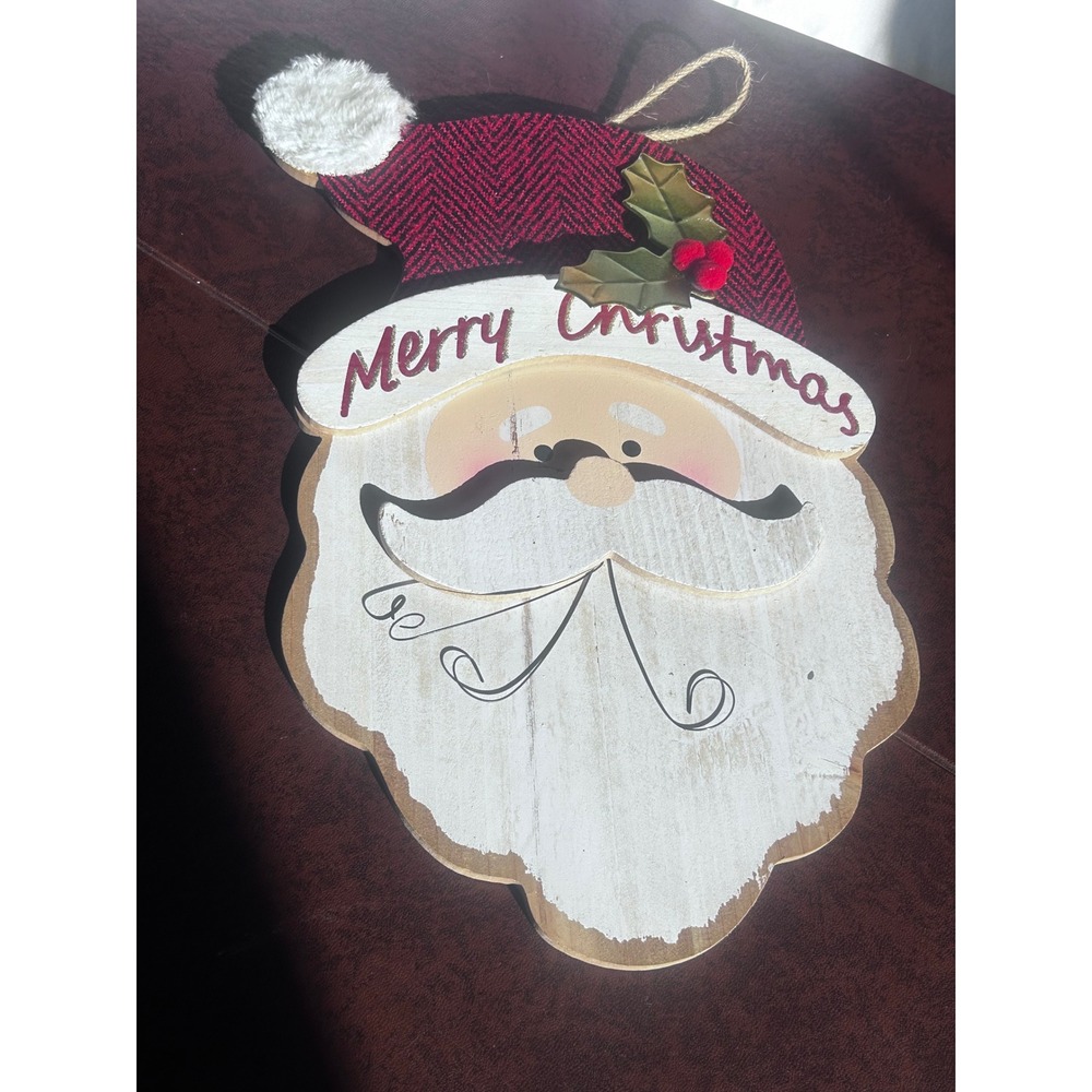 Seasons by Nicole Wooden Santa Claus Merry Christmas Wall Hanging Decor Red